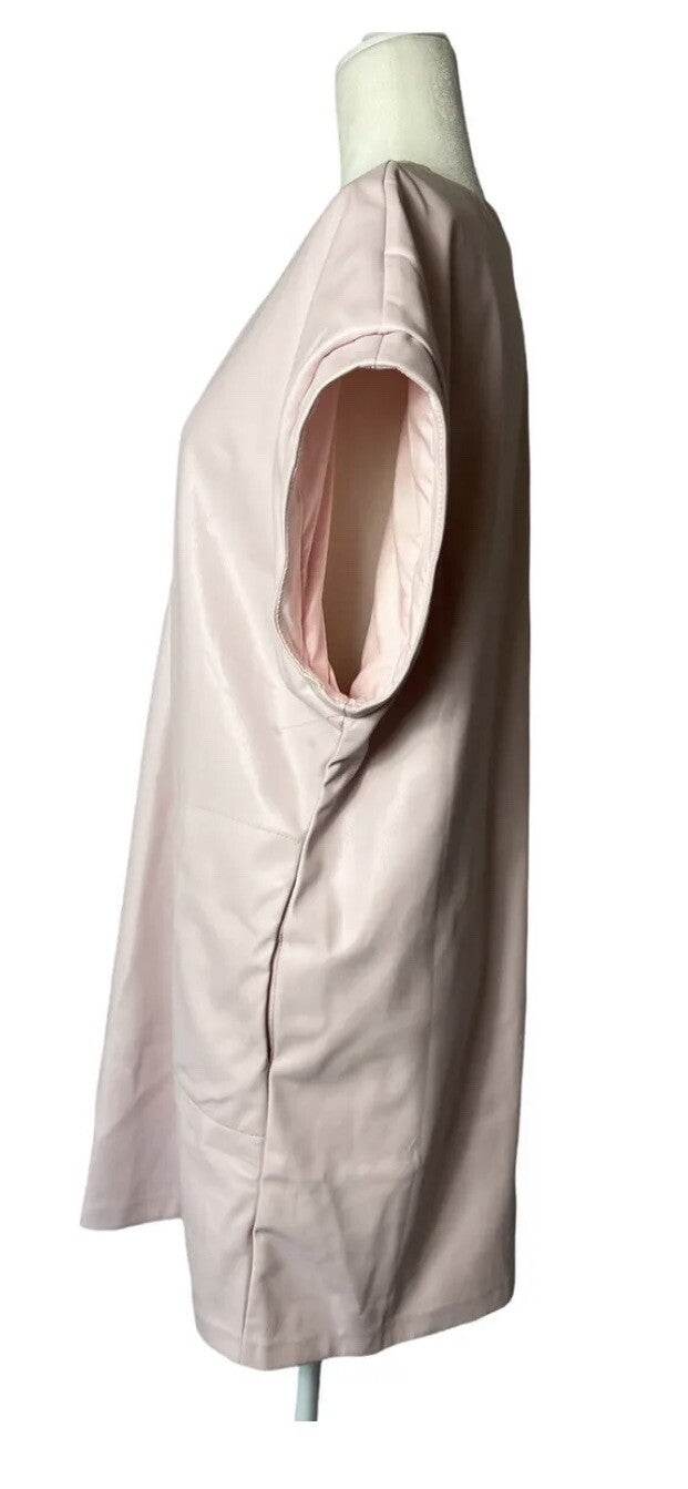 BADGLEY MISCHKA Stretch Vegan Leather Mini Dress Sz M Pink