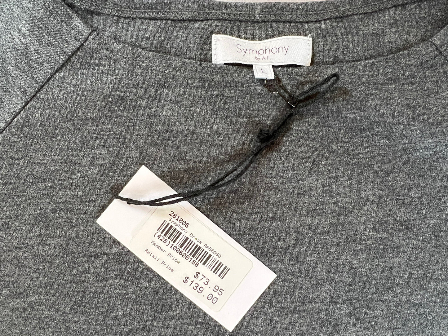 Symphony by A.F. Women’s Long Sleeve Dress Sz L Charcoal Gray MSRP $139