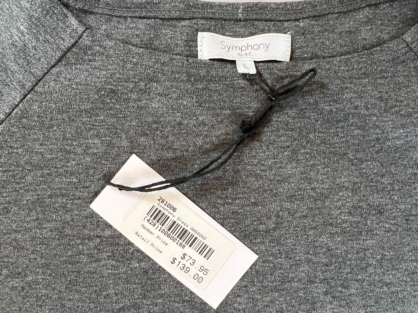 Symphony by A.F. Women’s Long Sleeve Dress Sz L Charcoal Gray MSRP $139