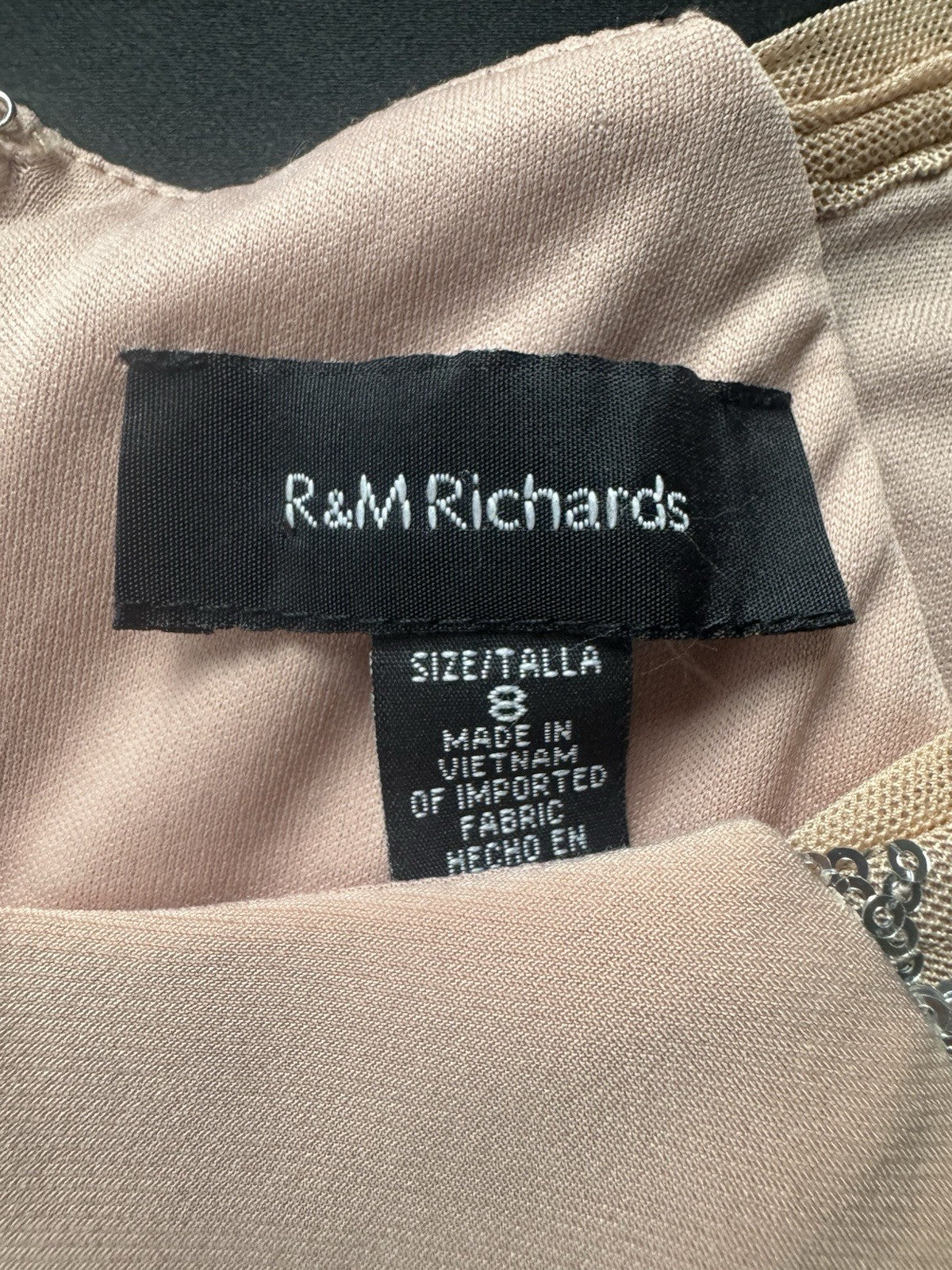 R&M Richard Knee-Length Sheath Dress w/Sheer Inserts Sequins Sz 8.       (B.158)