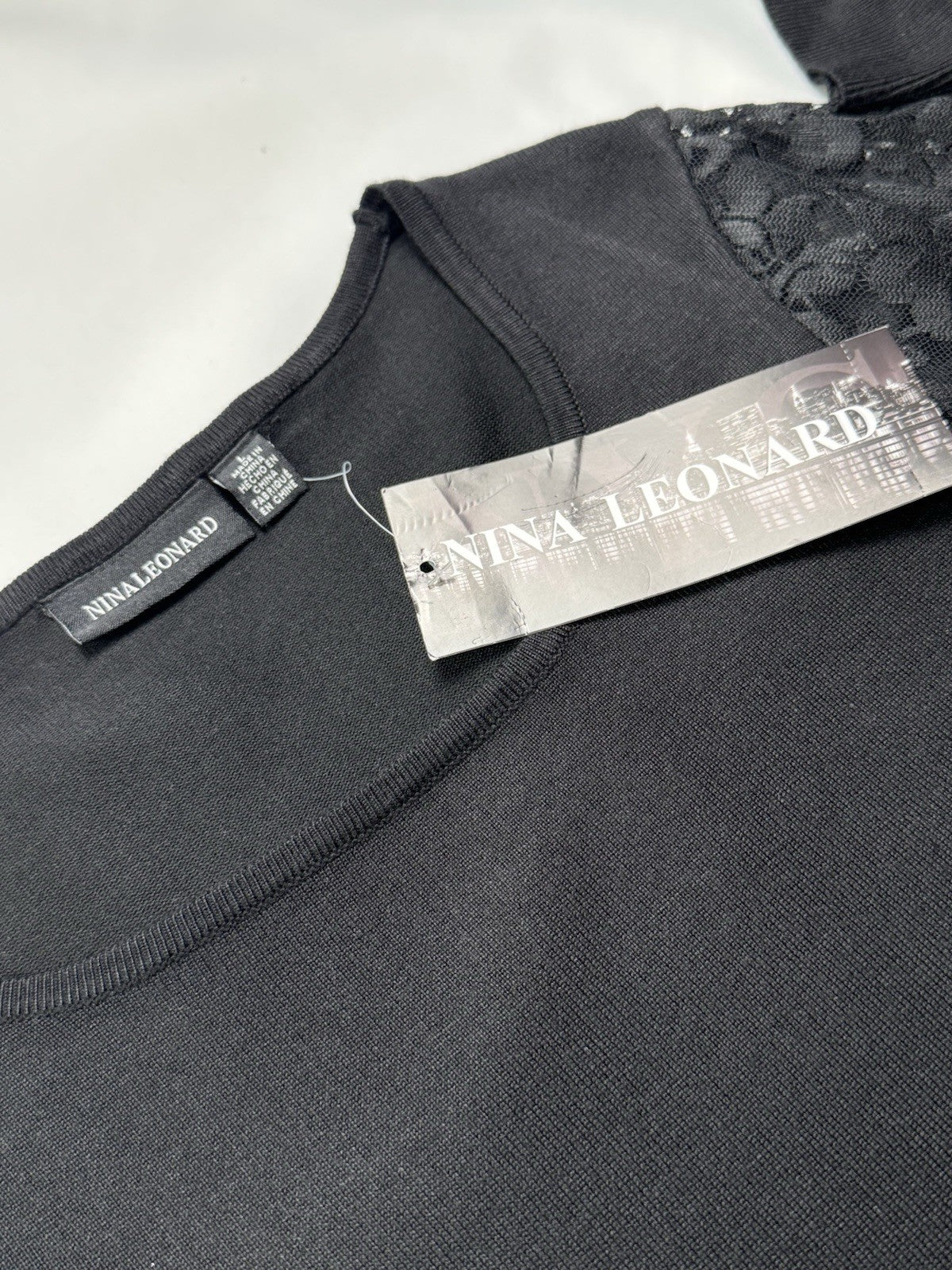 Nina Leonard Black Lace Knit Dress Sz L.   (B.99)