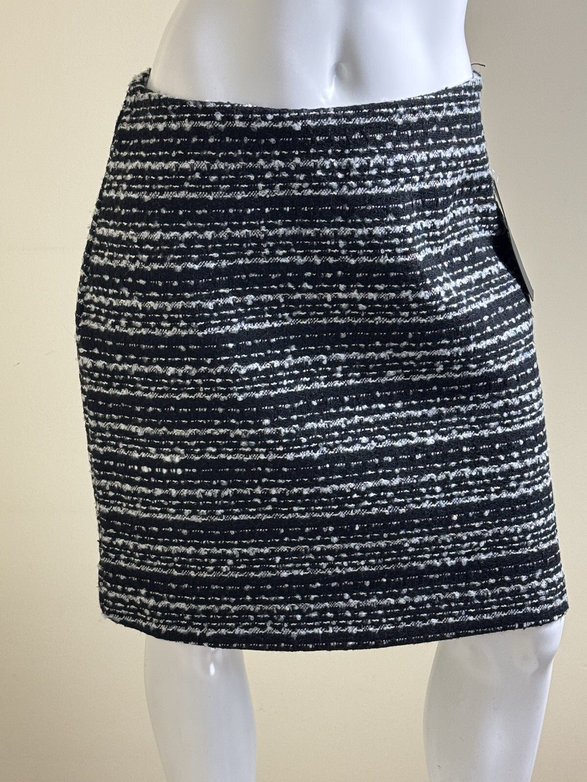 Bagatelle Tweed Pencil Skirt Wool Blend Size M Black White