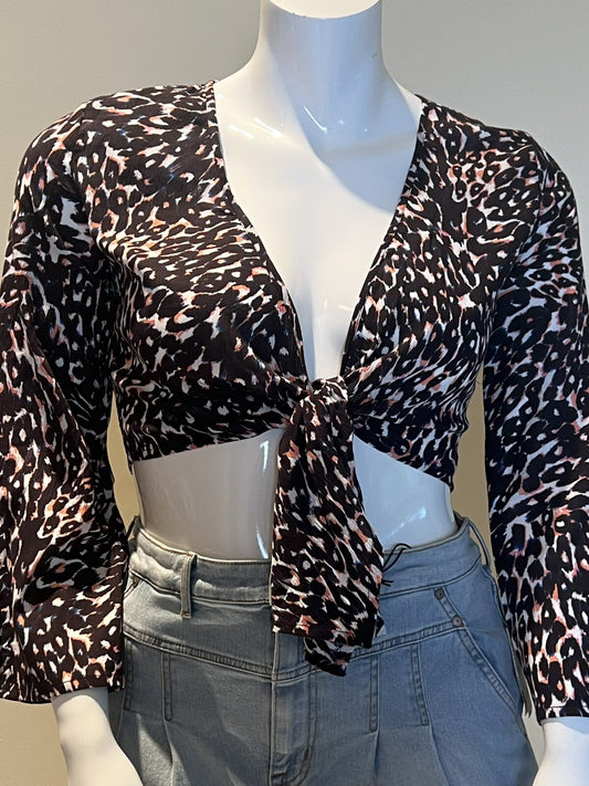 Sanctuary Women’s Leopard Print Crop Top Long Sleeve Sz S Multicolor (01)