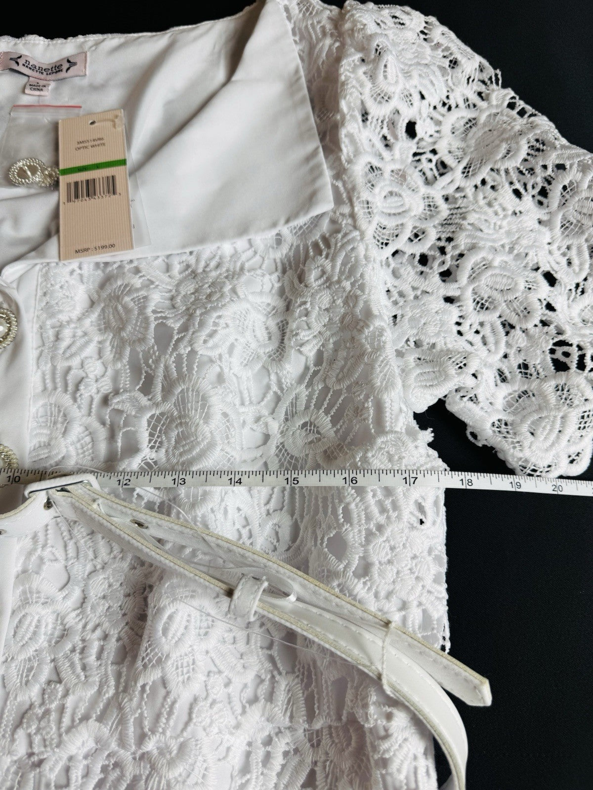 $199 NANETTE LEPORE Lace White Dress Sz L  (B.169)