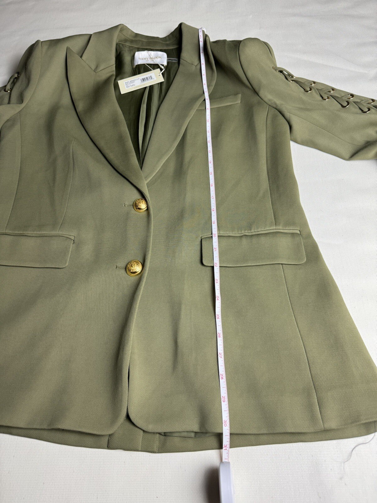 $695 Ramy Brook Mave Lace Up Sleeve Blazer Green Size 10.  (B.148)