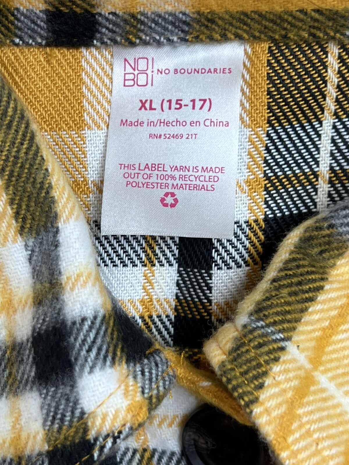 No Boundaries Women's Yellow Plaid Long Sleeve Fleeced Shirt Size XL Shacket