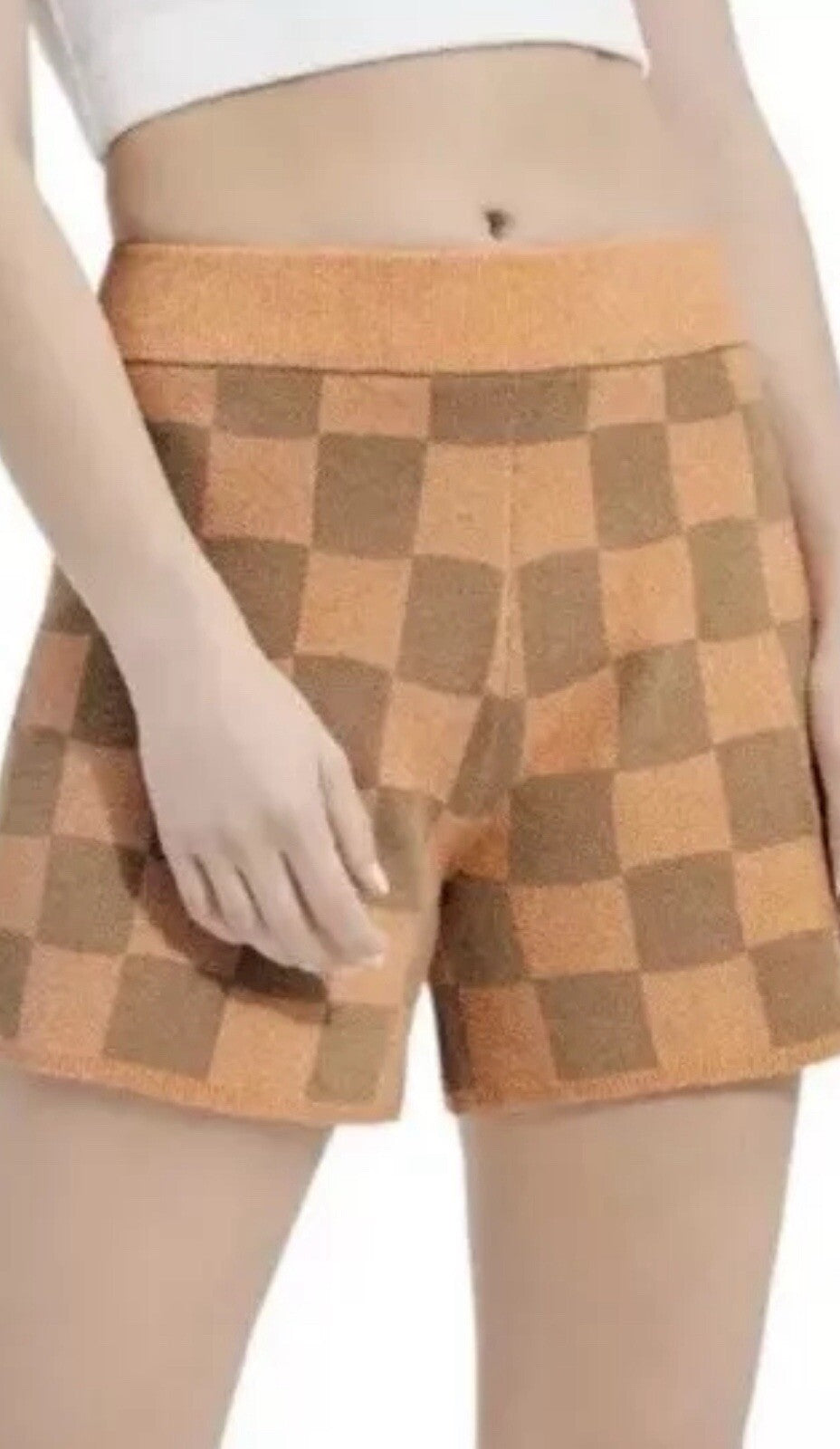 $118 UGG Women’s Maliah Sweater Shorts Orange Brown Checked Sz S.        (B.103)