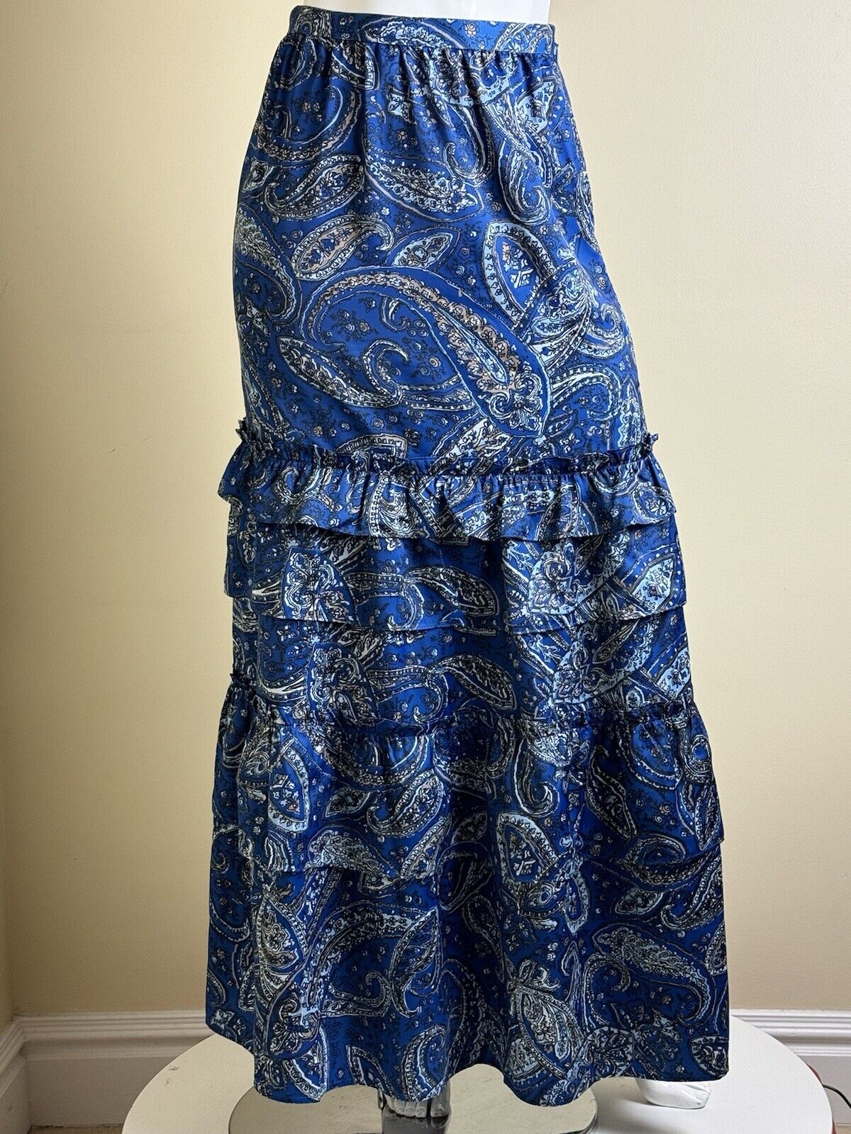 $198 Outerknown Long Skirt Size 0 Paisely Blue Skirt (73)