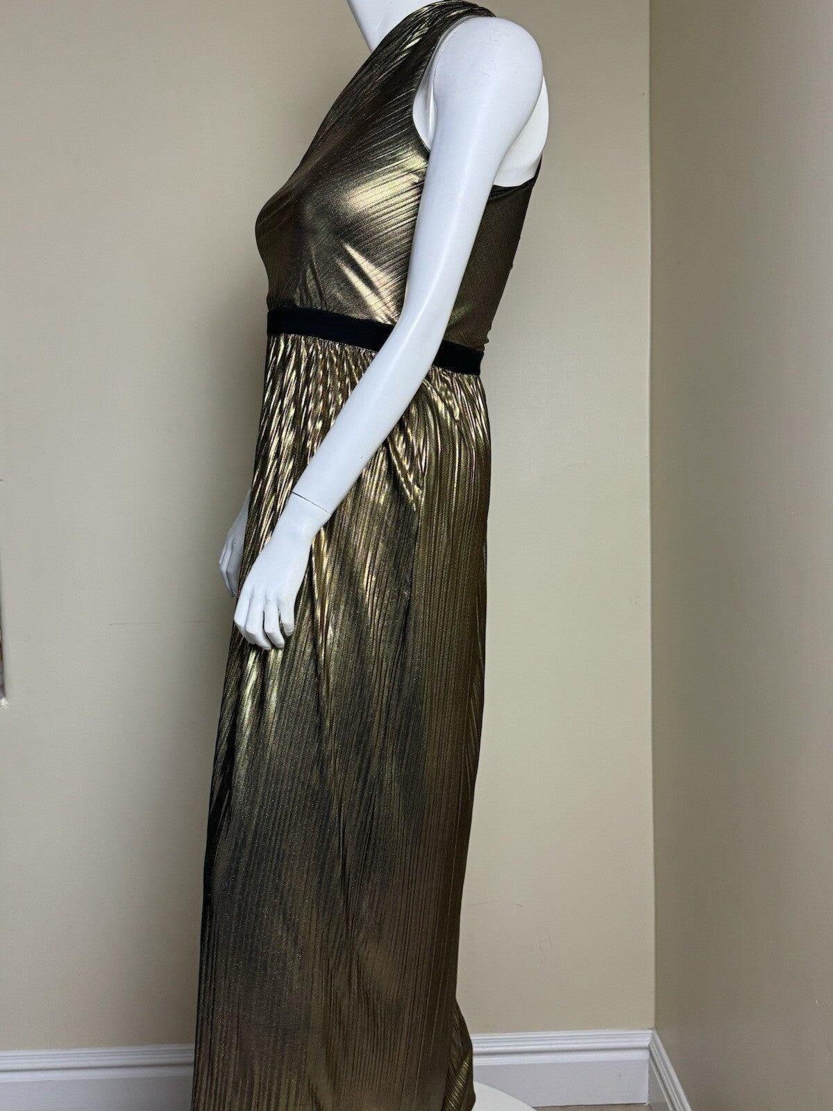 Shelby Nites One Shoulder Gold Dress Sz 14. (B.109)