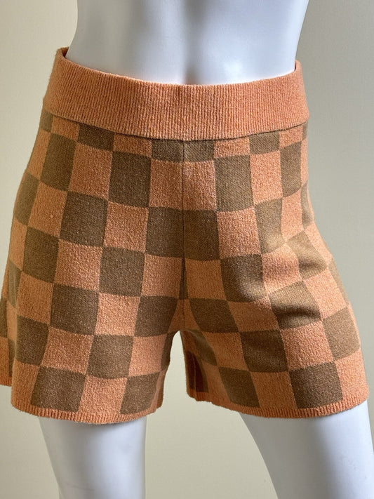 $118 UGG Women’s Maliah Sweater Shorts Orange Brown Checked Sz S.        (B.103)