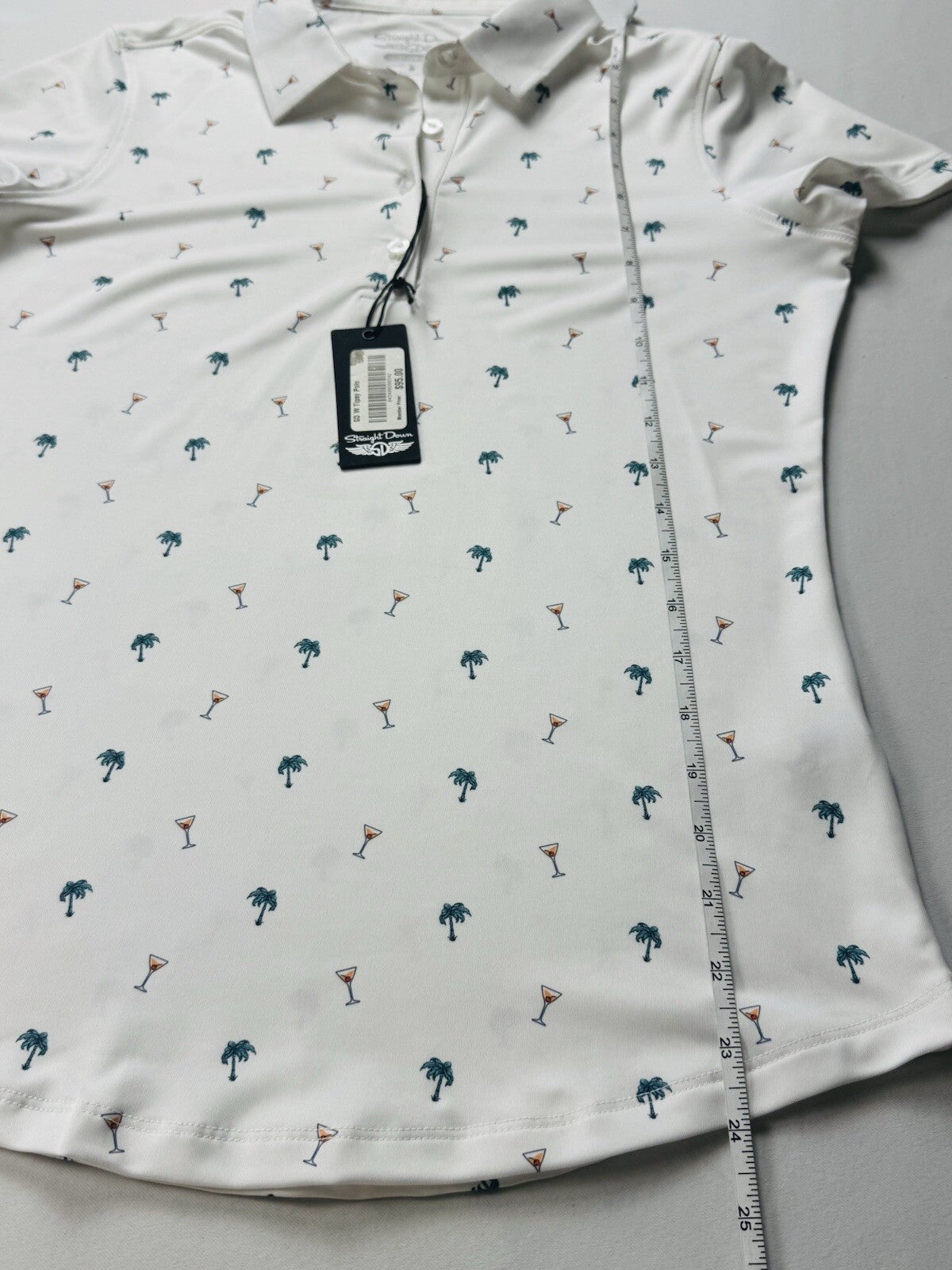 Straight Down Women's Martinis / Palms Print Golf shirt Sz S.  (B.134)