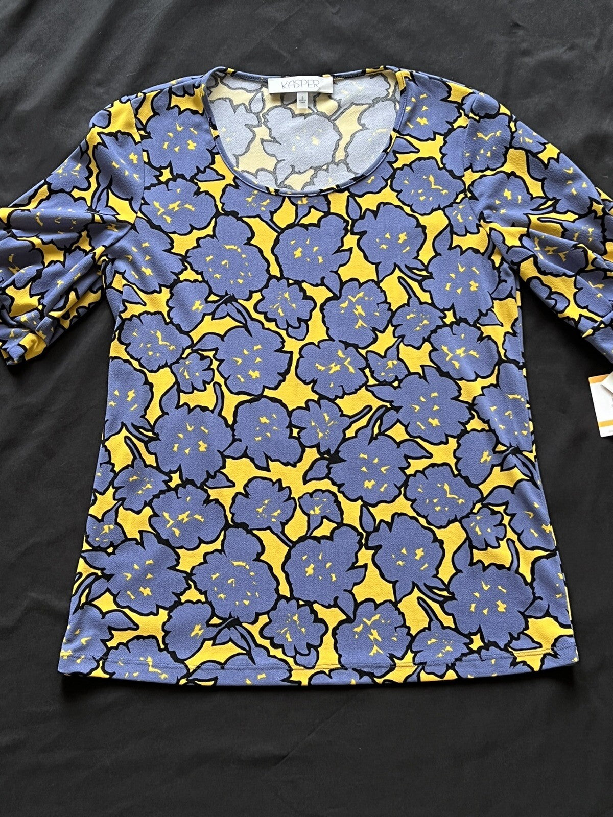 Kasper Women’s Blouse Sz S Blue Yellow Pattern Top