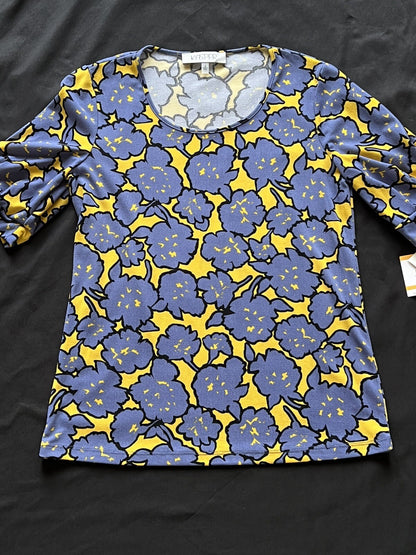 Kasper Women’s Blouse Sz S Blue Yellow Pattern Top