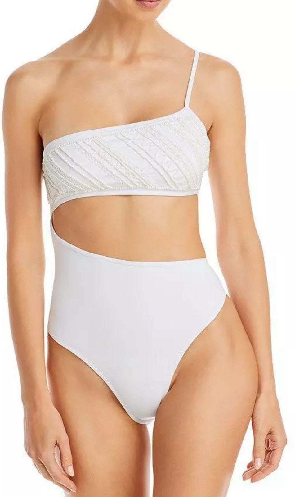 $238 Ramy Brook Jamie Asymmetric One Piece Beaded Swimsuit Sz S.  (B.151/1)