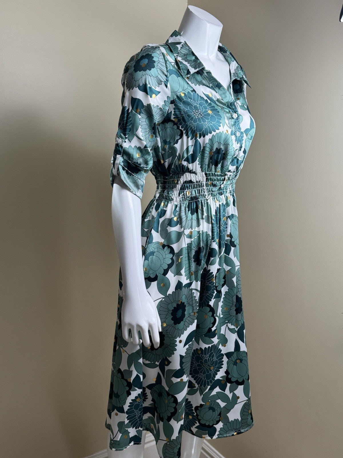 $99 Alex & Parker Dress Roll Tab Sleeve Floral Sz S.      (B.176)