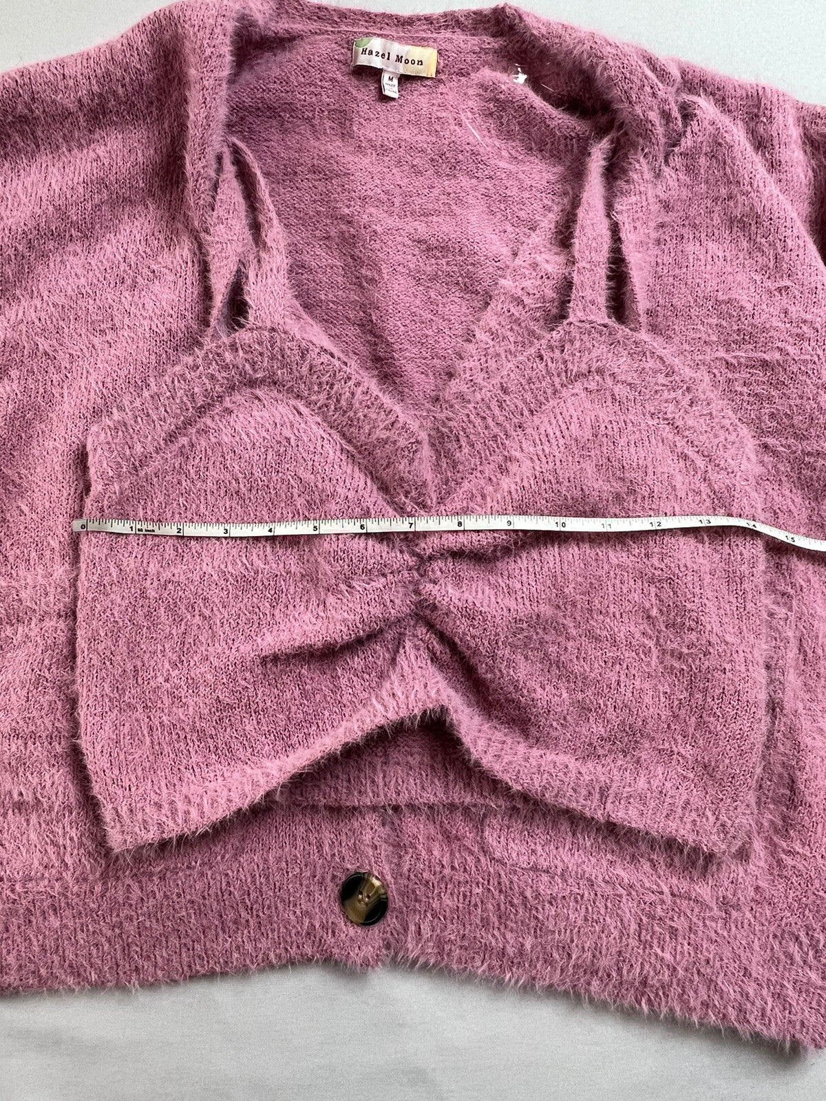 Hazel Moon Women’s 2pc Set Crop Top Cardigan Fuzzy Pink Sweater Sz M