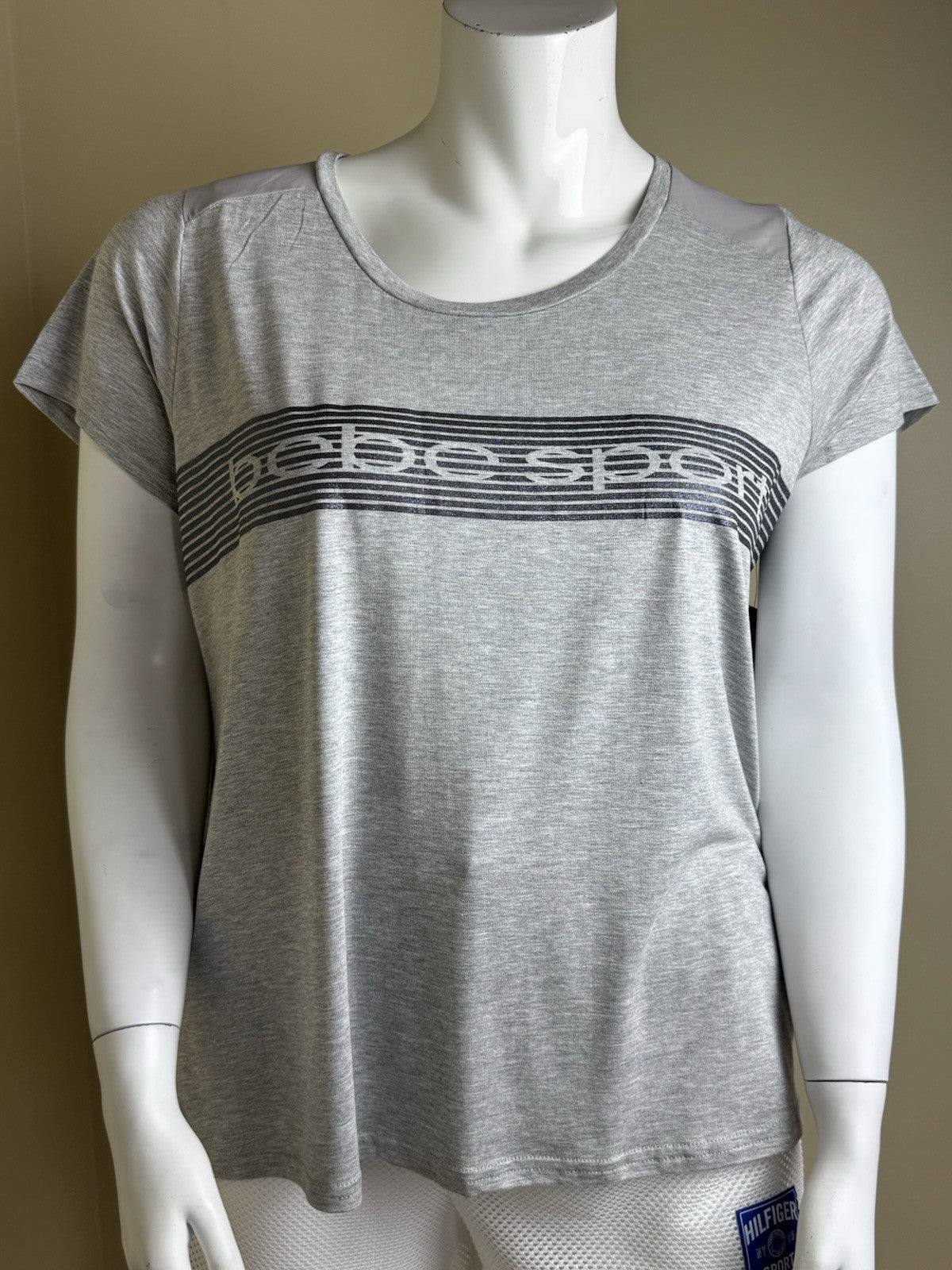 $44 bebe Women’s T-shirt Gray Bebe Logo Sz XL      (B.027)