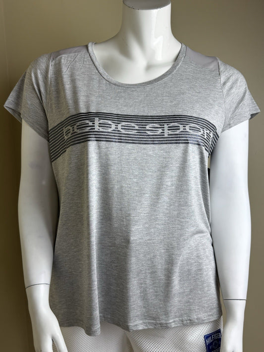 $44 bebe Women’s T-shirt Gray Bebe Logo Sz XL      (B.027)