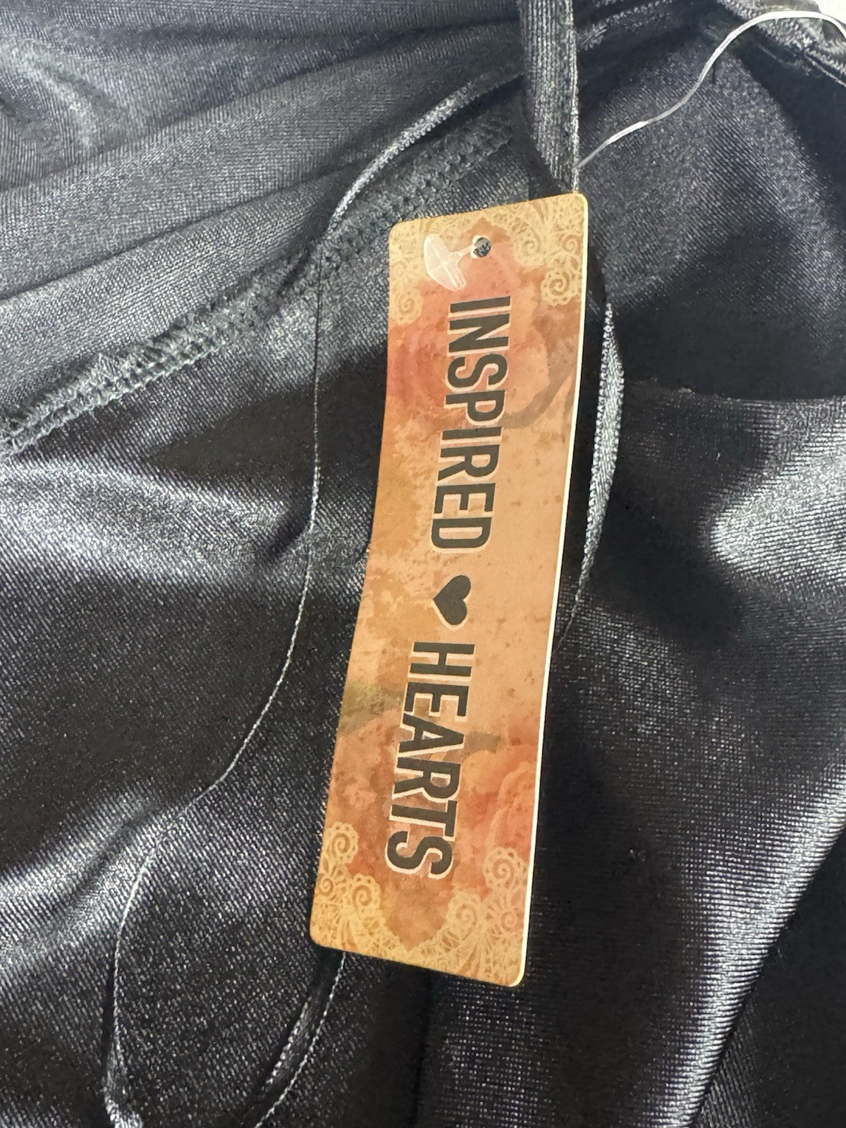 Inspired Hearts Women’s Black Satin Dress w Crystals Sz L.     (B.183)