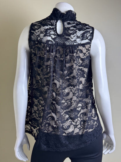 Adiva Women’s Lace Floral Black Blouse Sz M.    (B.150)