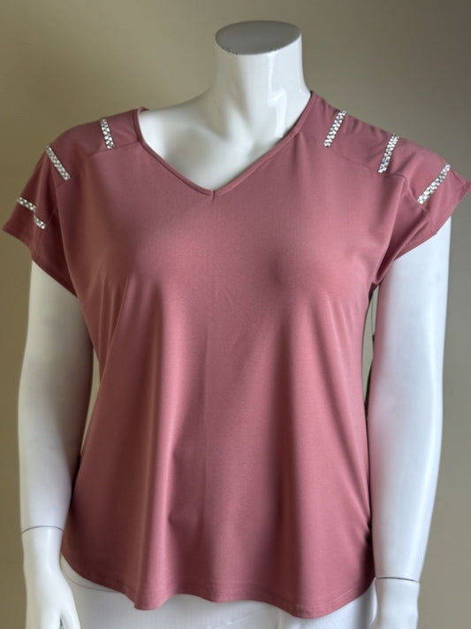 $54 Love Scarlett Women's Rhinestone on Shoulder Blouse Size L.      (B.187)
