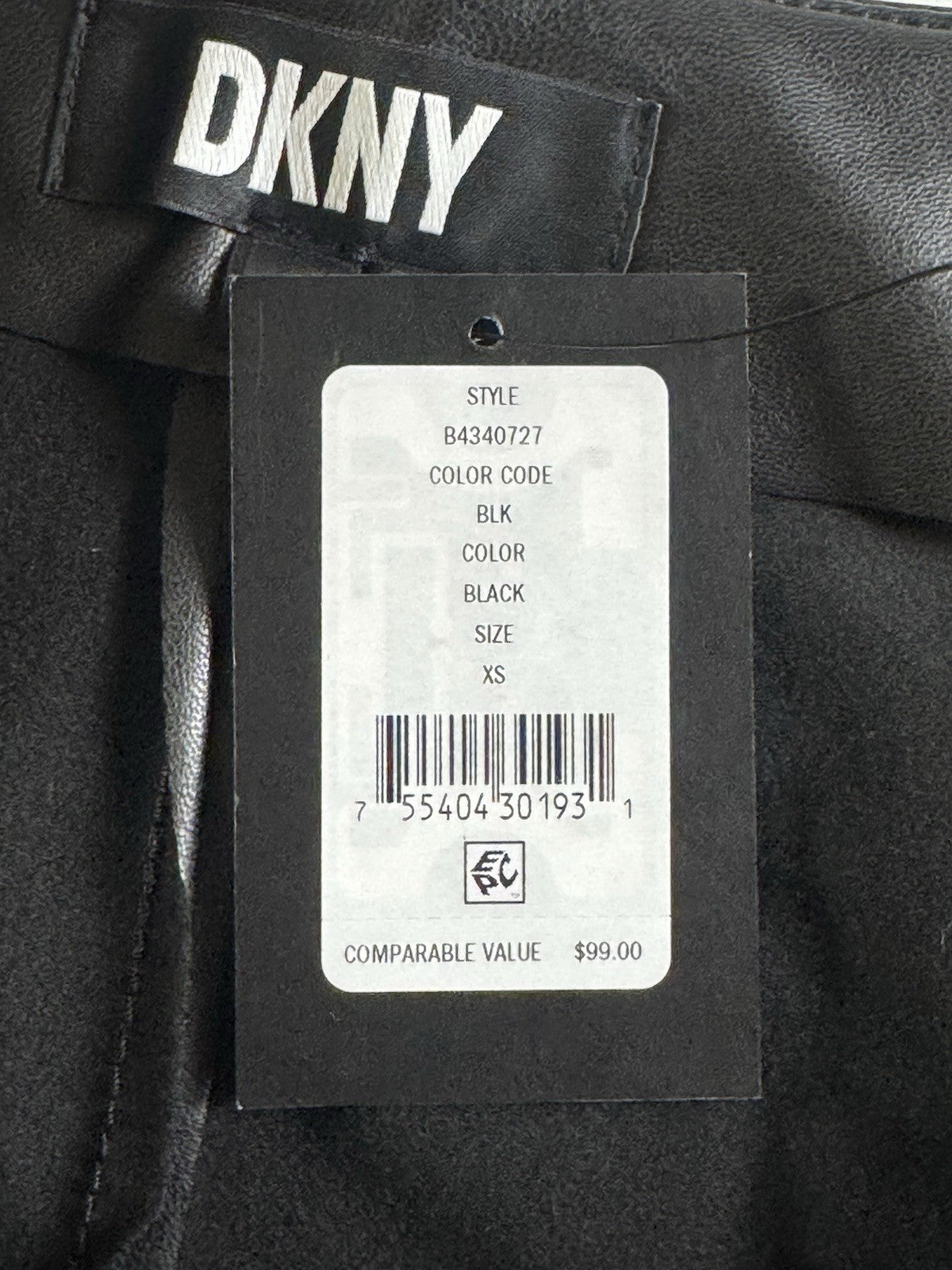 $99 DKNY Women's Black Faux Leather Pull-On Pants Size XS.  (B.065)