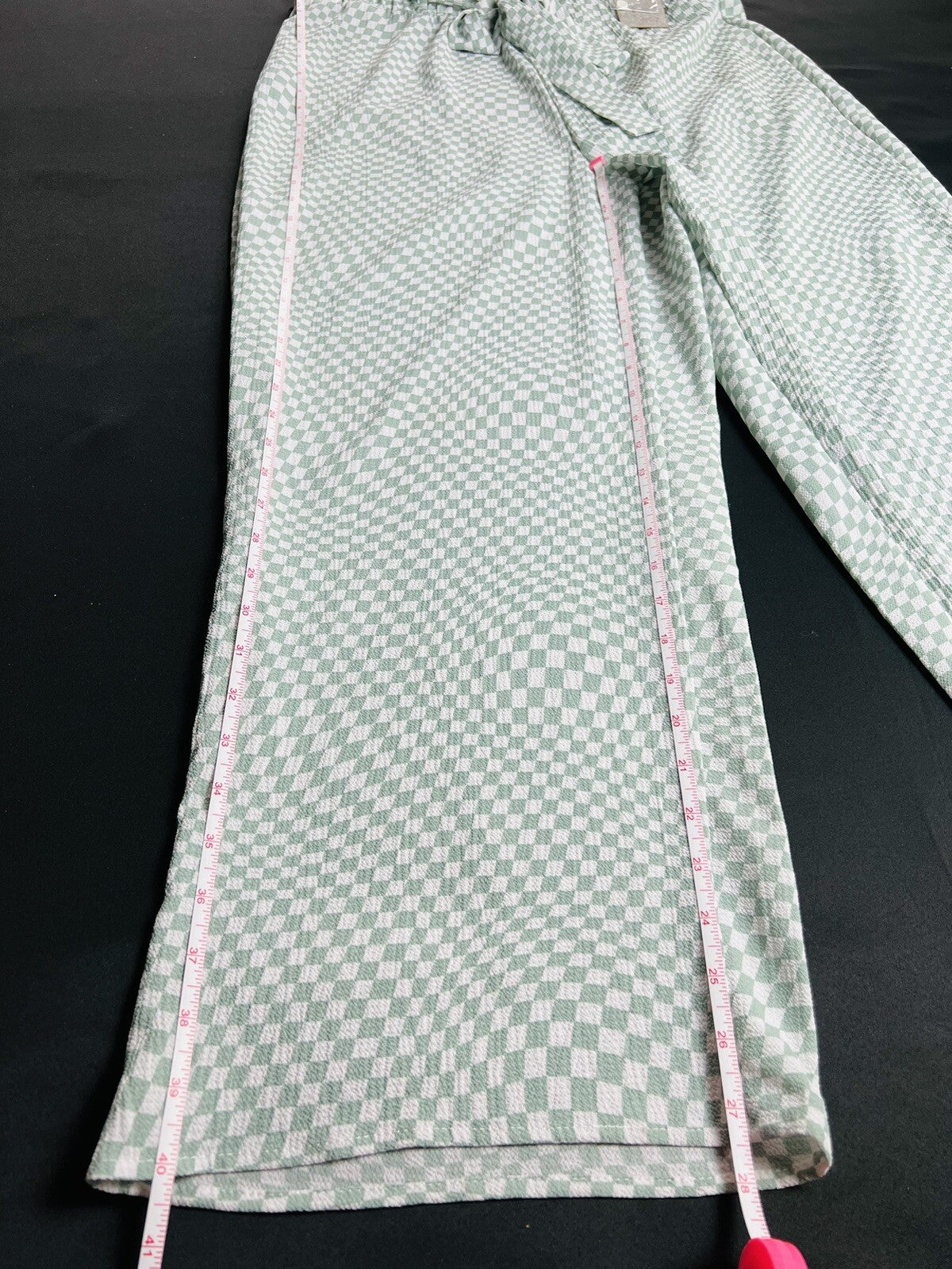 J for Justify Jumpsuit Sz M White Green Checkered Print Pants