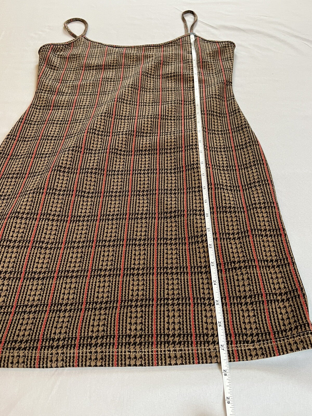 Forever 21 Plaid Mini Dress Sz L Stretch Brown