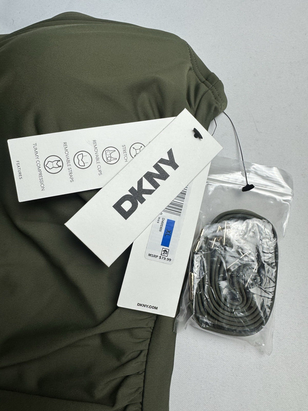 DKNY Bandeau 1Pc Swimsuit Sz XL Tummy Control Keyhole. (B.152)