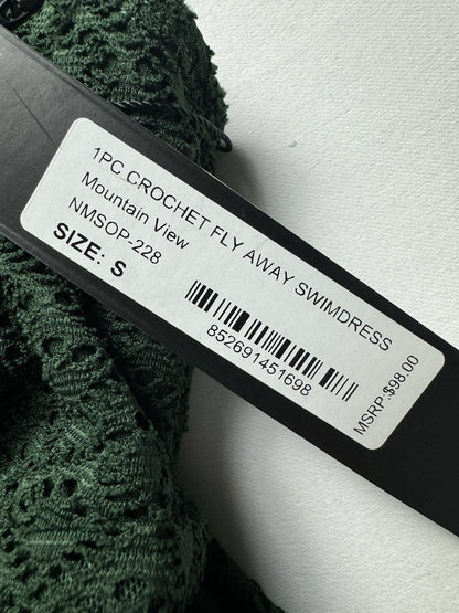 $98 Nicole Miller 1 Pc Swimsuit Green Crochet Sz S Bathing suit (B.53)