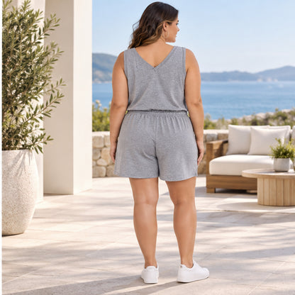 Calvin Klein women's gray 1X romper back model view