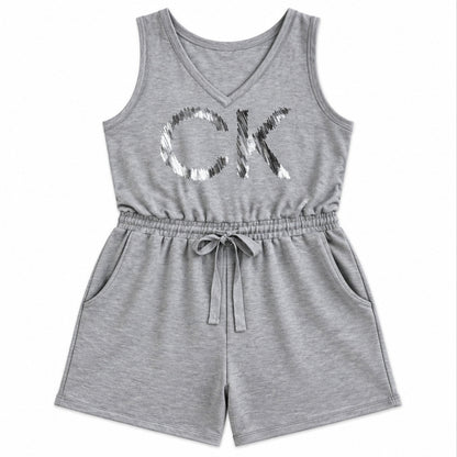 Calvin Klein gray sequin logo shorts romper size 1X front flat view