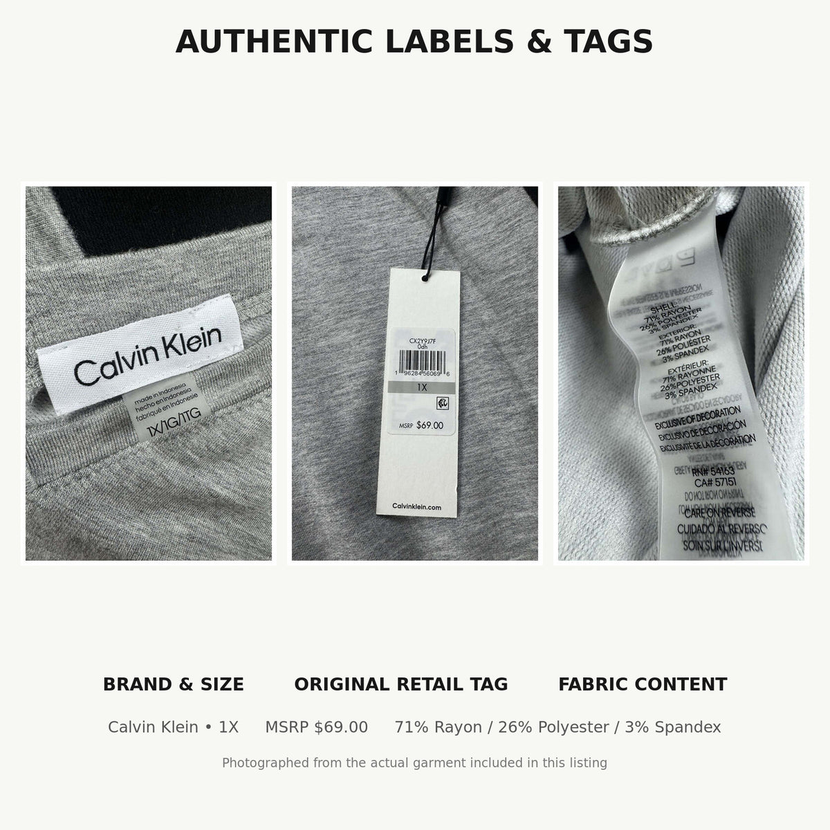 Calvin Klein romper authentic brand size retail barcode and fabric tags