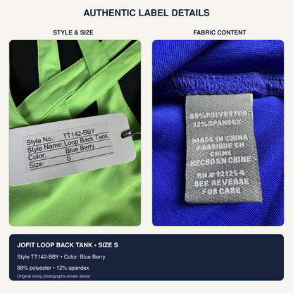 Authentic JOFIT Loop Back Tank style size and fabric label details