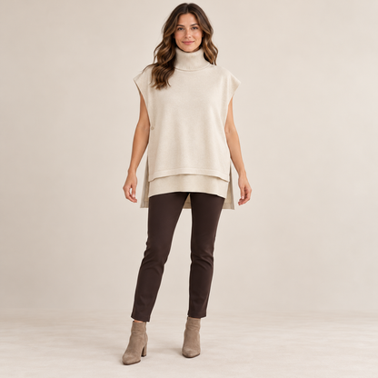 LeverWear Blake beige poncho size L XL front model view