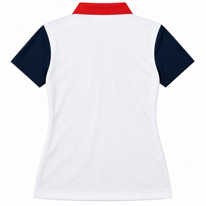 Monterey Club white navy and red golf polo size M back flat product view