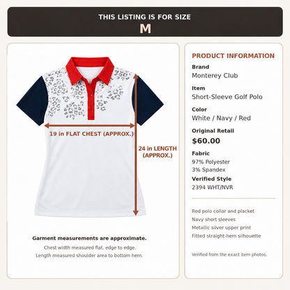 Monterey Club golf polo size M corrected product information and approximate garment measurements