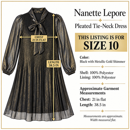 Nanette Lepore size 10 dress product information with 21 inch flat chest and 38.5 inch length