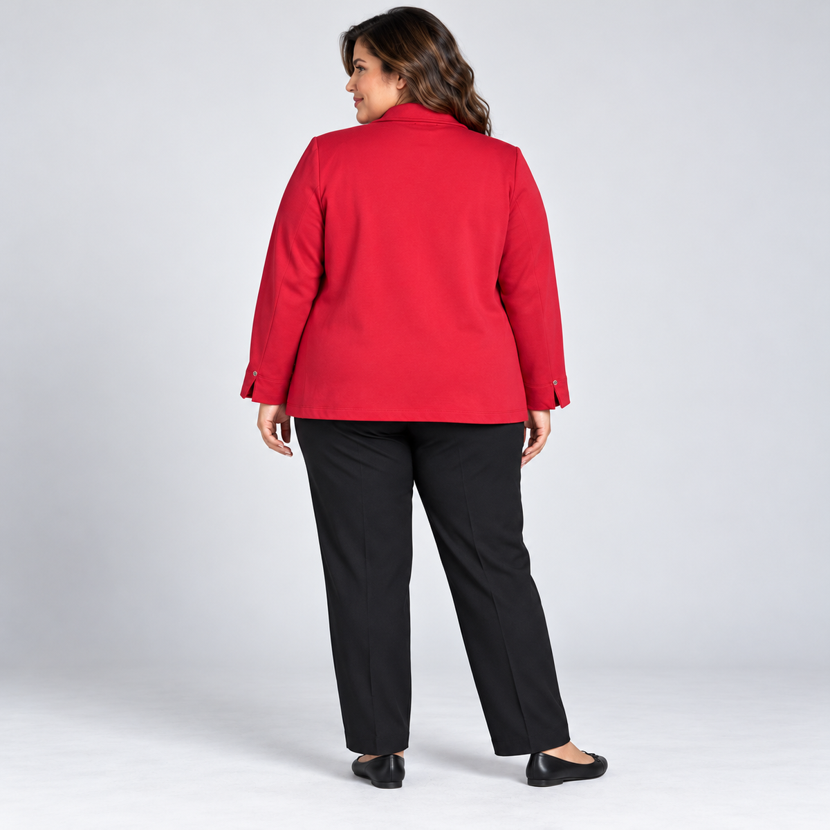 Nautica Jeans women's vivid red knit blazer size 3X back model view