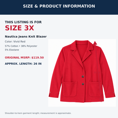 Nautica Jeans red knit blazer size 3X material MSRP and approximate length
