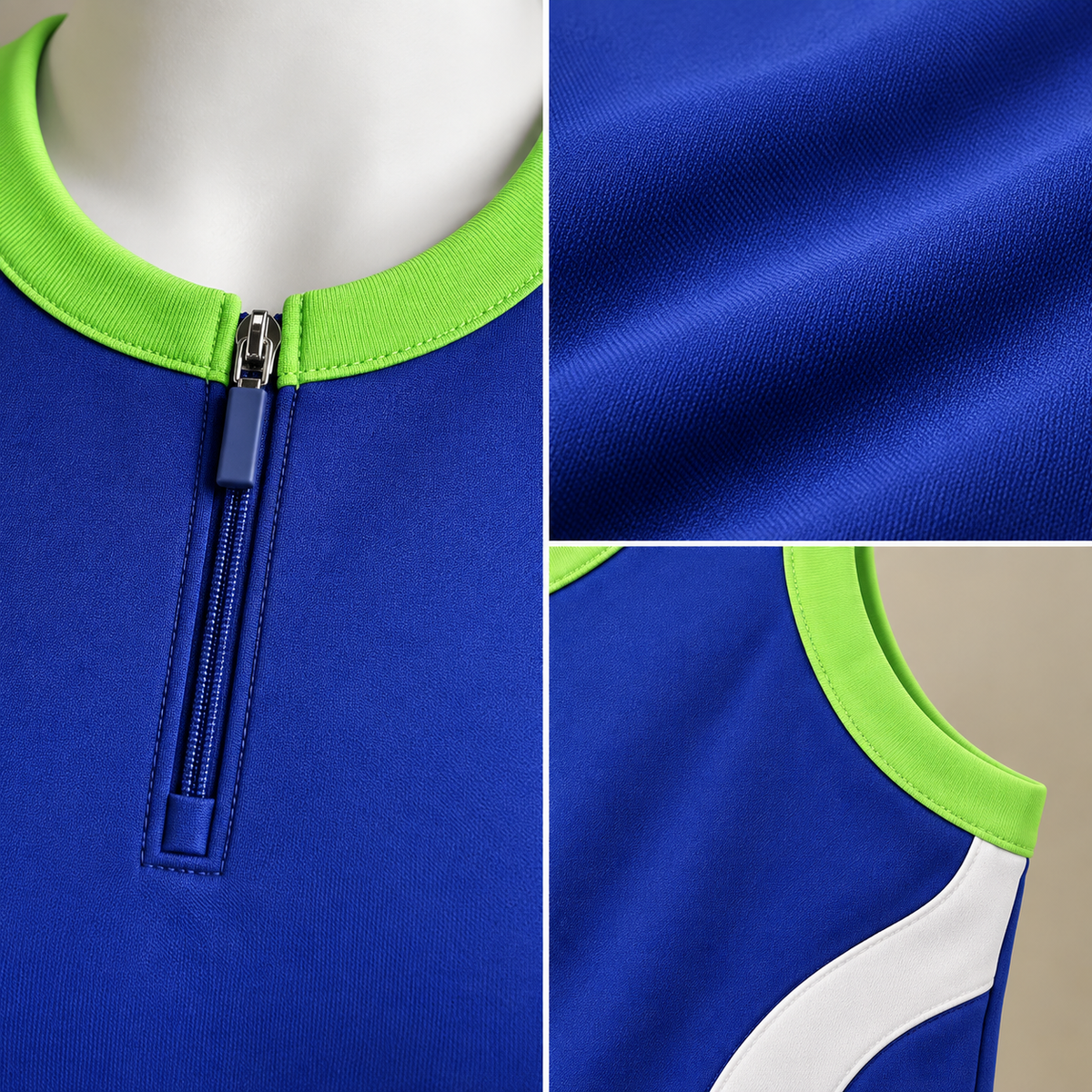 PGA Tour blue golf dress quarter zip lime trim and curved panel details