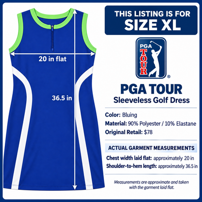 PGA Tour blue golf dress size XL product information and actual garment measurements