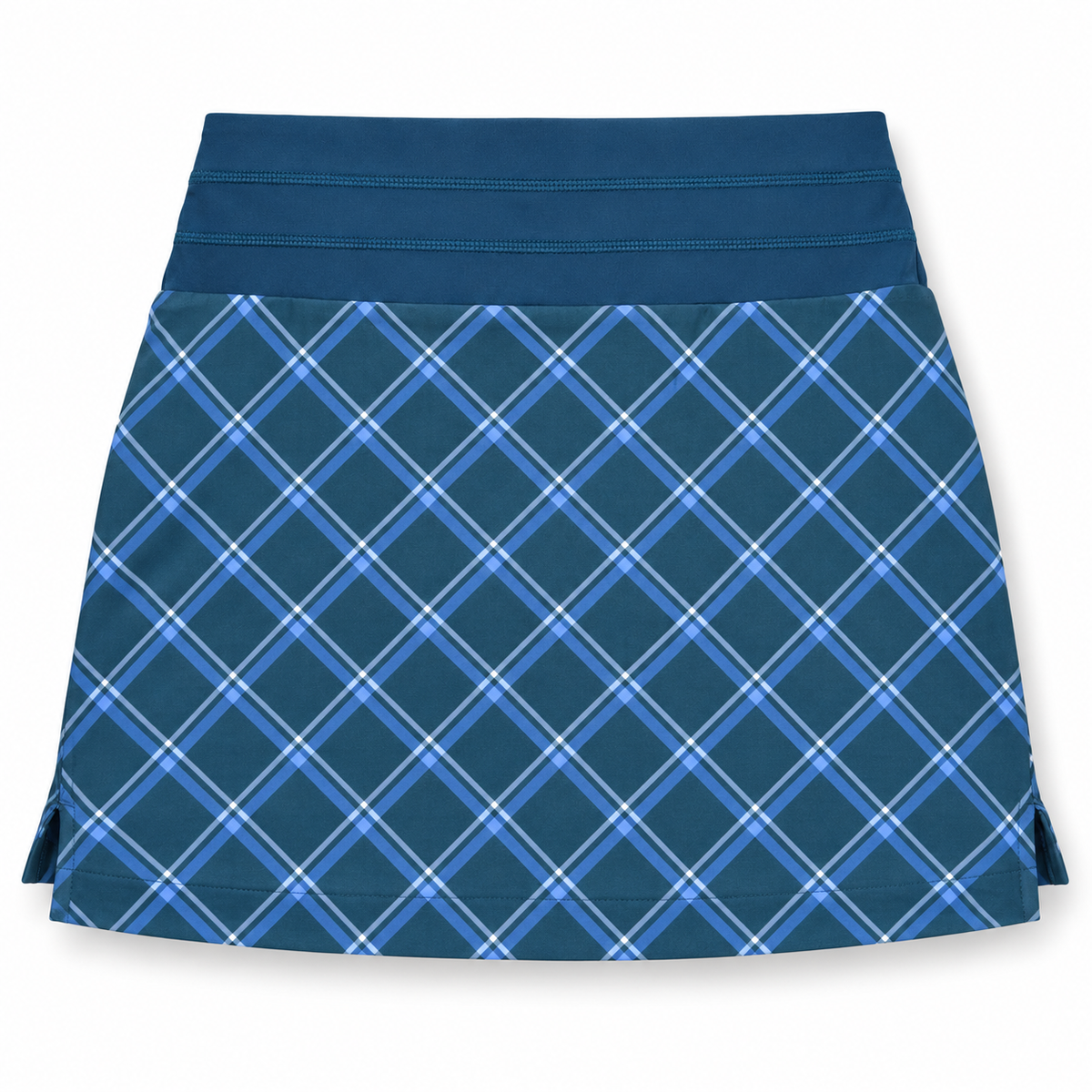 PUMA teal-blue plaid golf skort size S back flat lay