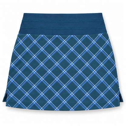 PUMA teal-blue plaid golf skort size S back flat lay