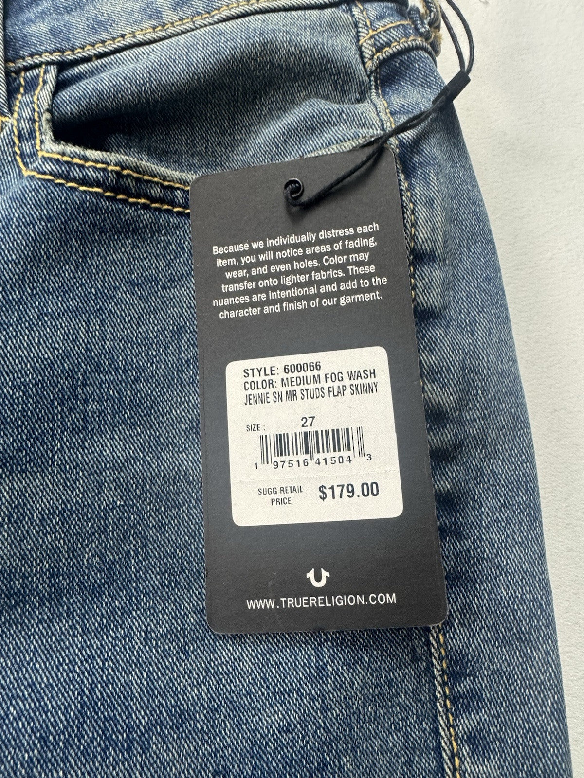 $179 True Religion Brand Jeans Women’s Jenny Curvy Jeans Sz 27.   . (B.114)