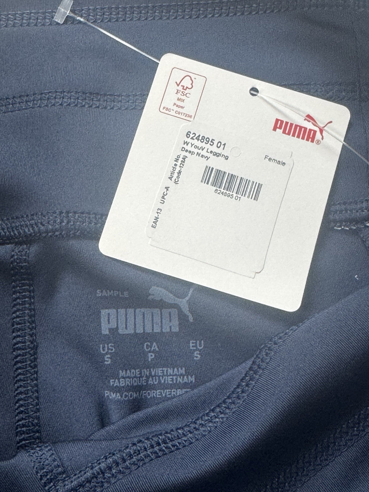 Puma Women’s Leggings Stretch Pockets Navy Sz S.  (B.94)