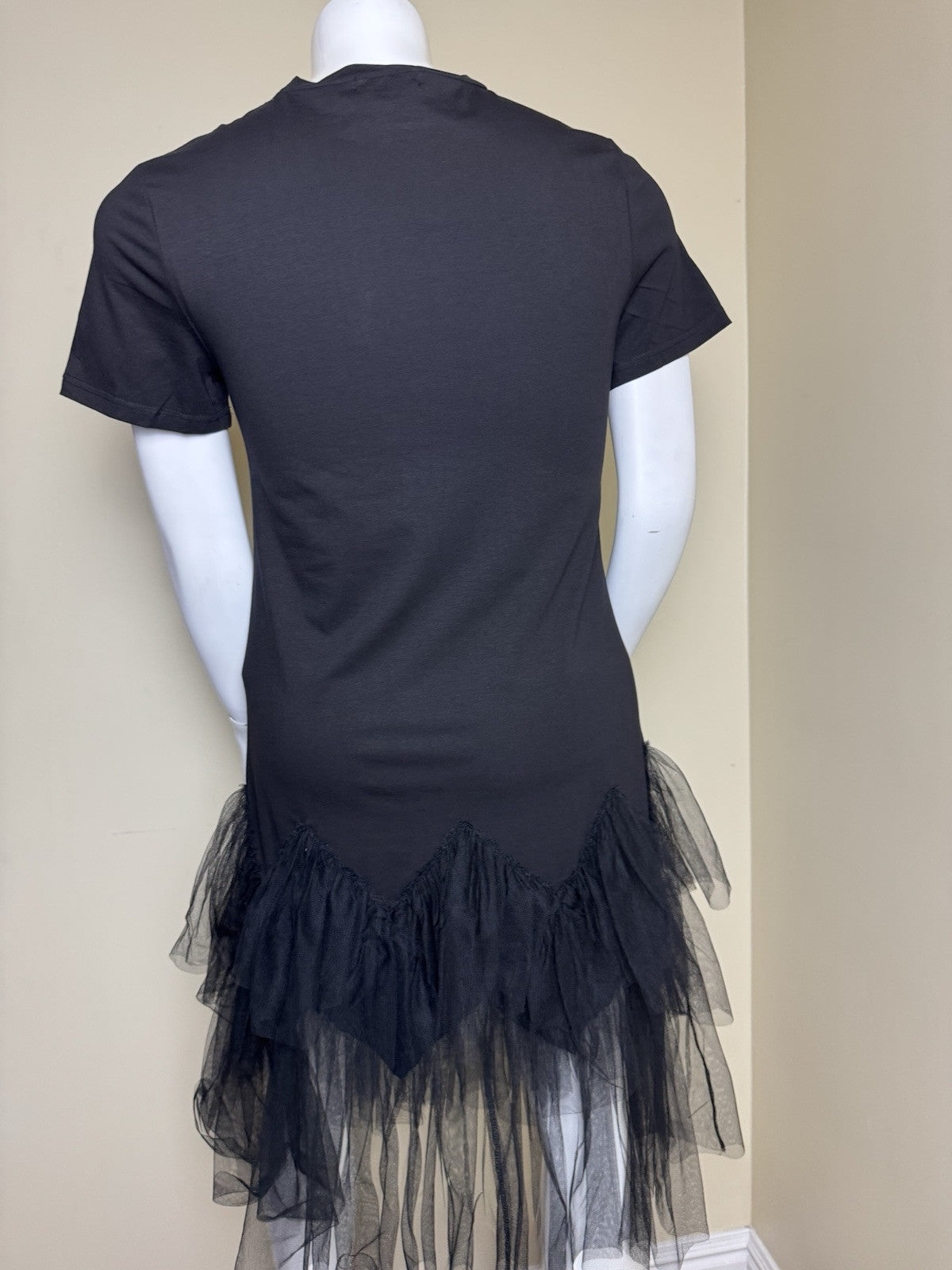 ELLAZHU Women Short Sleeve Tulle Hem T Shirt Dress Sz L.  . (B.124)