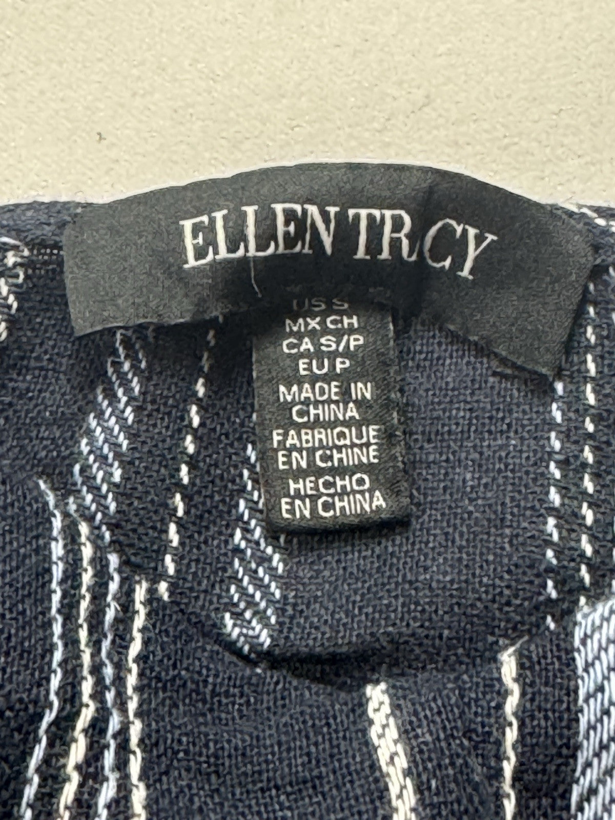 $129 Ellen Tracy Tie Front Linen Dress Navy White Stripe Sz S.     (B.43)