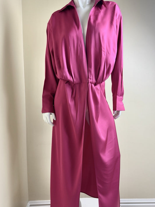 $249 MASSIMO DUTTI Long Silk Fuchsia Dress Sz S. (B.149)