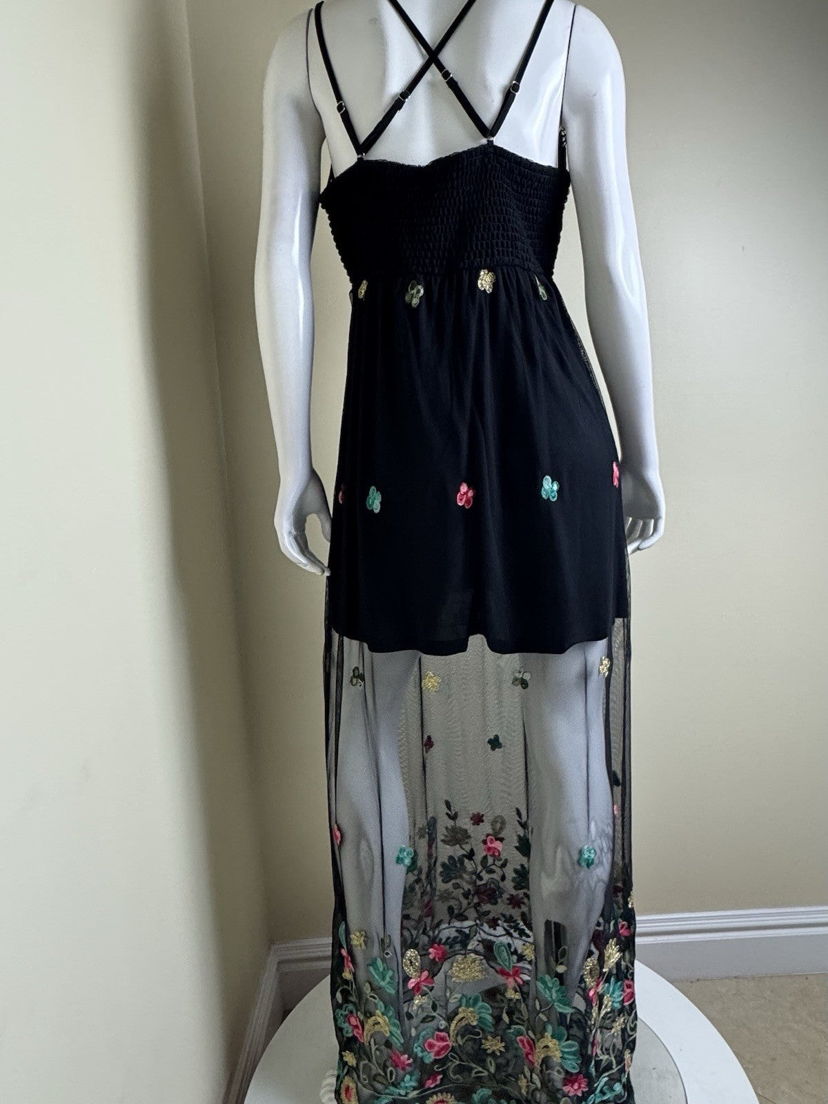 Rebellion Again Women’s Black Lace Floral Embroidered Dress Sz XL. (B.149)